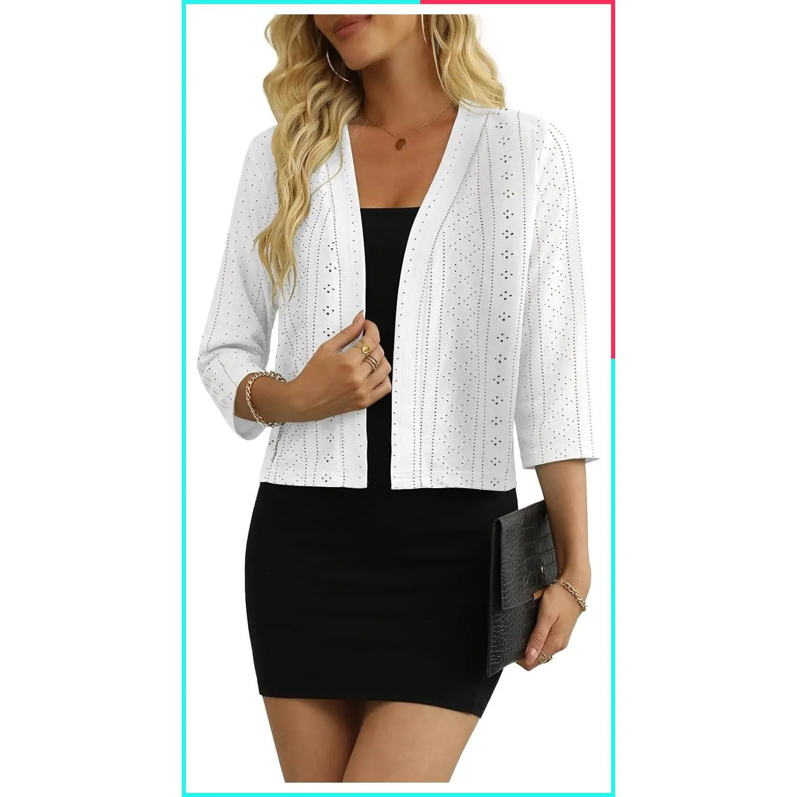 Women's Lightweight 3/4 Sleeve Cropped Open Front Shrug Cardigan
