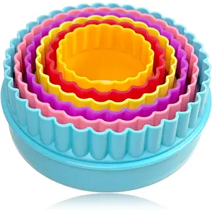 Two Side Plastic Biscuit Cutter Set Multi-size Round Shapes Cutters for Cake Fruit Vegetable 6 Pack Random Color