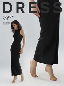 Women's Cut Out Halter Neck Tank Slim Long Dress, Elegant Sleeveless Ribbed Slim Fit Long Dress for Party Holiday, Ladies Shapewear for All Seasons