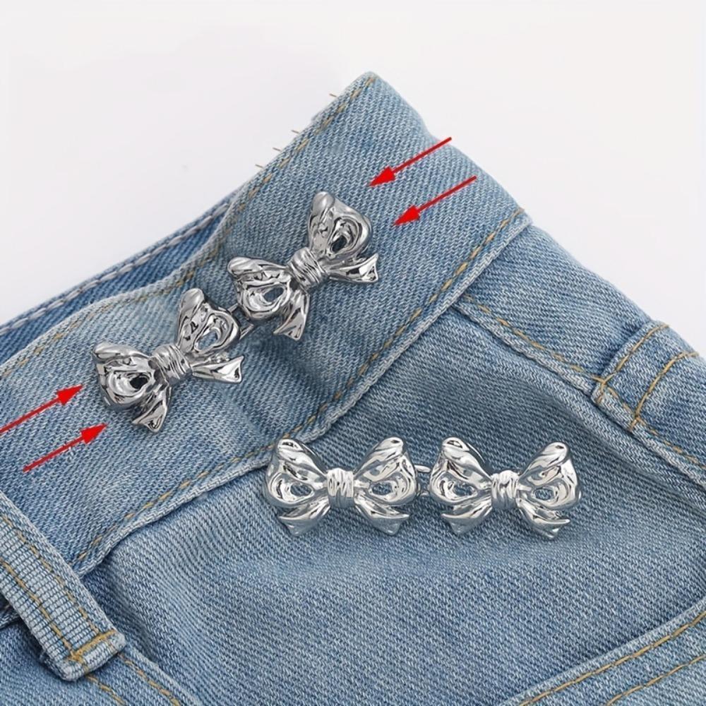 Bow Pattern Snap Pants Buckle, 2/4 Sets Adjustable Jean Button Waist Buckle, Cute Snap Pants Buckle Extender Replacement Jeans Button Attacher Pins, Adjustable Buttons
