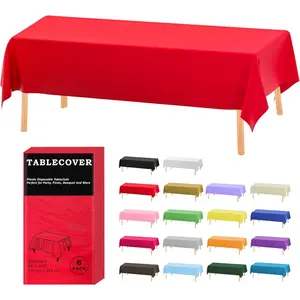 Plastic Table Cloth Disposable, 6 Pack Red Rectangle Tablecloth Individually Wrapped for Indoor&Outdoor, 54 x 108 Inch Table Cover for Party, Picnic, Birthday, Wedding & Dinner