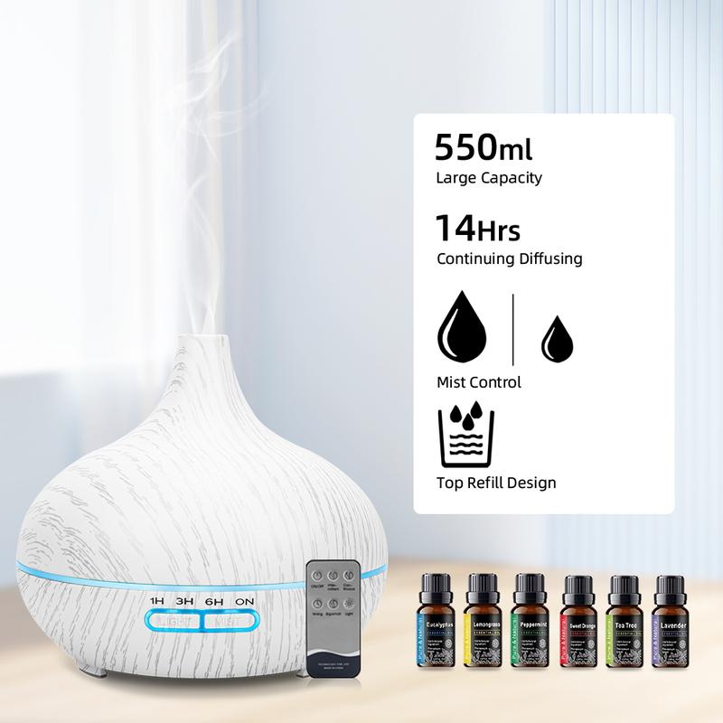 Essential Oil Diffuser 550ml Wood Grain Ultrasonic Aromatherapy Humidifier Remote, 6 Oils, Auto Shut Off, Quiet Home, Office, Yoga, Bedroom air purifier essential oil aroma diffuser d is ff user aroma diffuser humidifier Color-Changing Essential Oil Diffuser 550ml Wood Grain Ultrasonic Aromatherapy Humidifier Remote, 6 Oils, Auto Shut Off, Quiet Home, Office, Yoga, Bedroom air purifier essential oil aroma diffuser d is ff user aroma diffuser humidifier Color-Changing