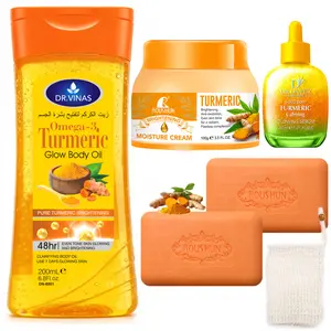 Turmeric Set Body OIL+Face Cream+Facial Essence+Soap+Foaming Netl Skincare Set Body Care Sets Gift Cleaning, Hydrating, Moisturizing for Body, Face, Hand, Lip, Eye, Travel