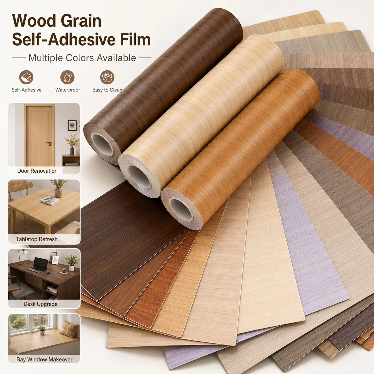 22 Styles Thick Wood Grain Stickers, Self-Adhesive Vinyl Film, Waterproof Durable Furniture Renovation, Cabinet Door Desktop Color Change Membrane