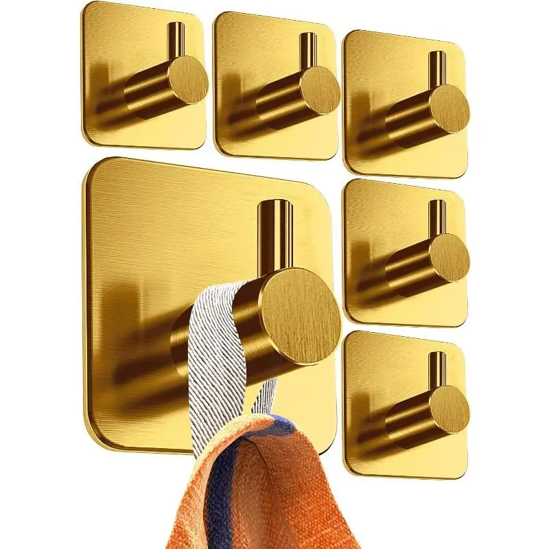Towel Rail Without Drilling, Set of 6, Bathroom Towel Holder Made of ABS, Functional Adhesive Hooks, High Load Capacity - Hooks for Bathroom, Hooks Self-Adhesive, Towel Hooks
