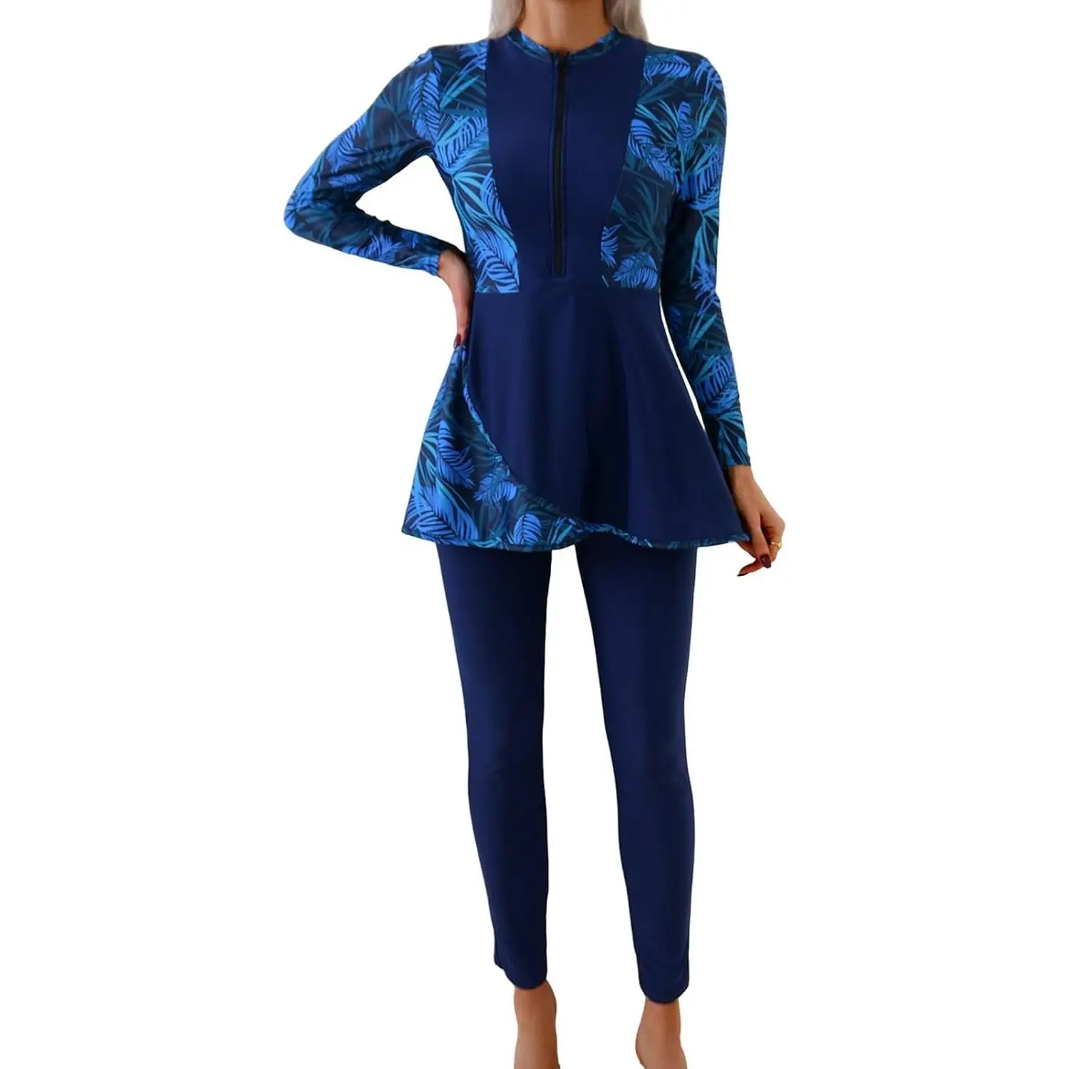 Muslim Swimsuits for Women Modest Burkini Swimwear Long Sleeve Rash Guard with Pants 2PCS Full Coverage Bathing Suit