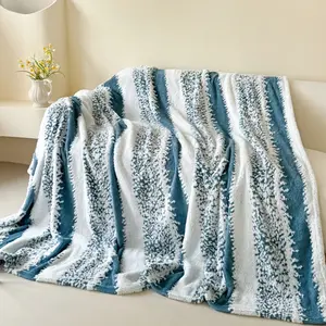Luxury Thick Fluffy Striped Color Block Throw Blanket, Ultra Comfort Shaggy Decor Blanket Ideal for Bed, Couch, Lounge Chair, Living Space Rest, Guest Bedroom Layout, Outdoor Picnic and Stylish Modern Home Furnishing Decoration