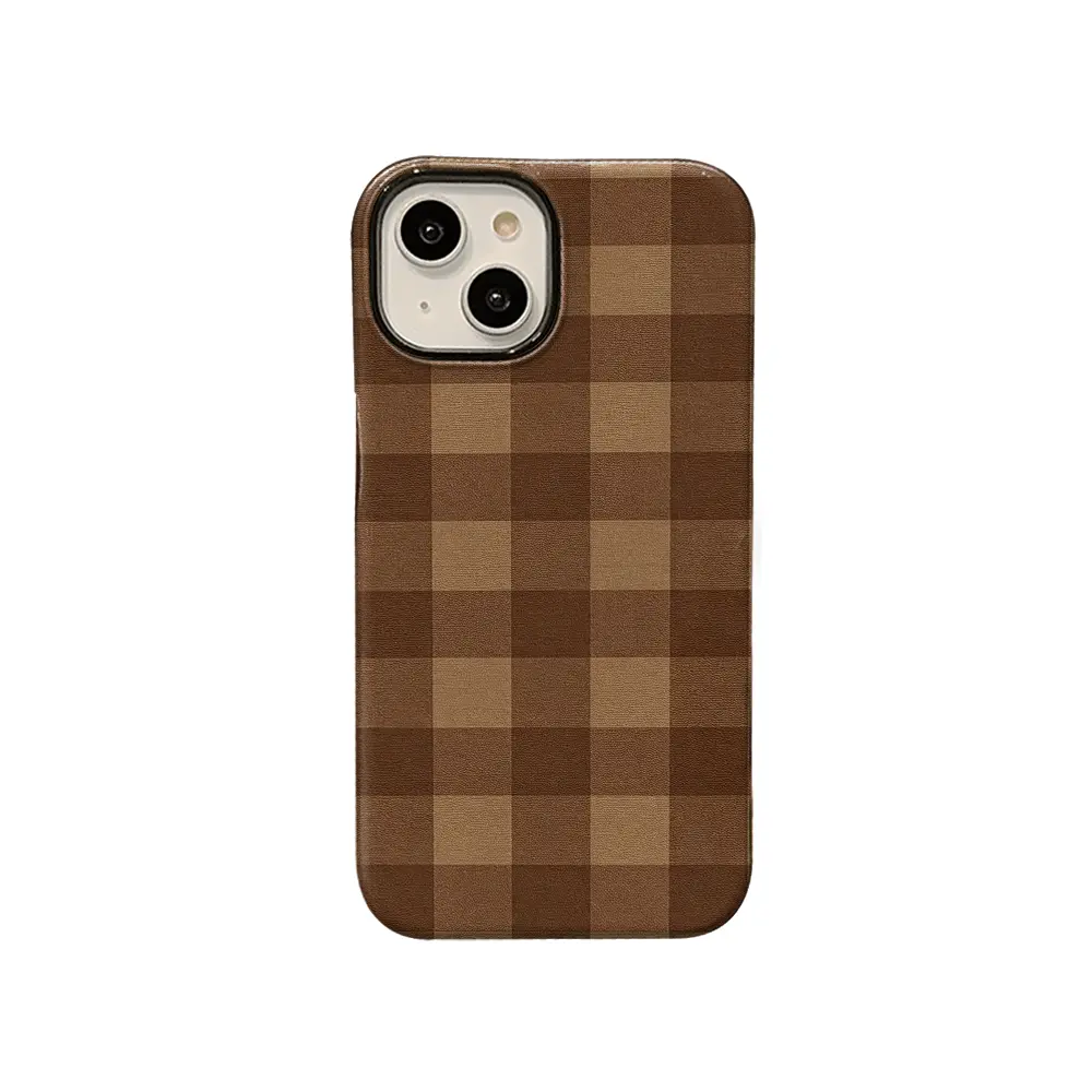 Brown Gingham Plaid Phone Case, Classic Cottage Style for iPhone 17 16 15 14 13 12 11 Plus Pro Max, Simple Decor Gift