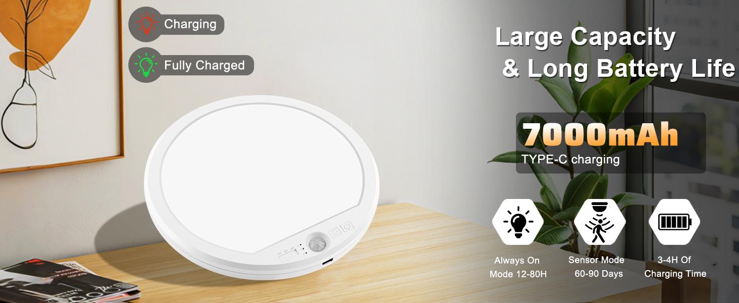 Rechargeable Motion Sensor Ceiling Light with Remote, 3000K 4000K 6500K Magnetic No Wiring LED Ceiling Light Battery Powered for Shower Stairs Hallway Porch Pantry Garage Patio Shed