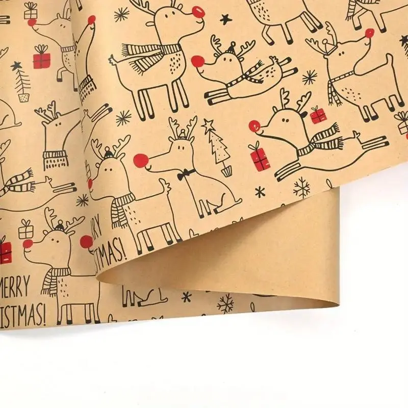 1 roll of wrapping paper - Cute deer design, beige and red holiday colors - Large 43cm x 3m Christmas and birthday party decorations, gifts - Stable paper for holiday packaging and party decoration, packaging supplies, holiday design, durable materials