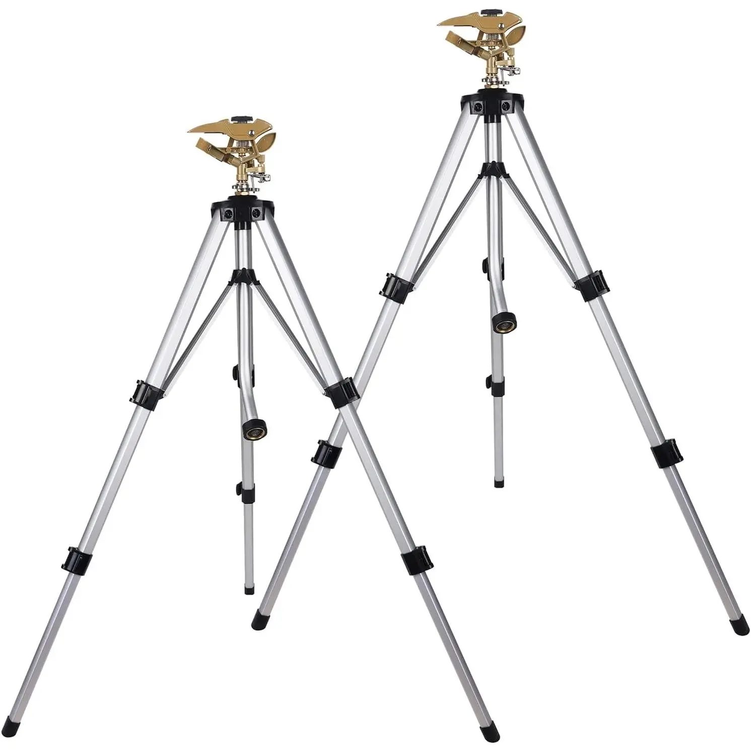 Large Impact Sprinkler Head on Tripod Base - Adjustable Zinc Alloy Lawn Sprinkler for Yard Lawn Garden, 3/4" NH Connector, 360° Coverage Irrigator with Extension Legs, 2 Pack