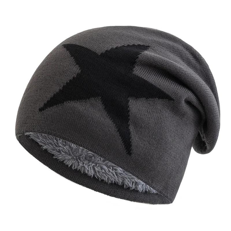 New Unisex Slouchy Winter Hats Five Star Pattern Warm Hats For Men Women Plush Fur Lined  Fashion Ski Beanie Cap