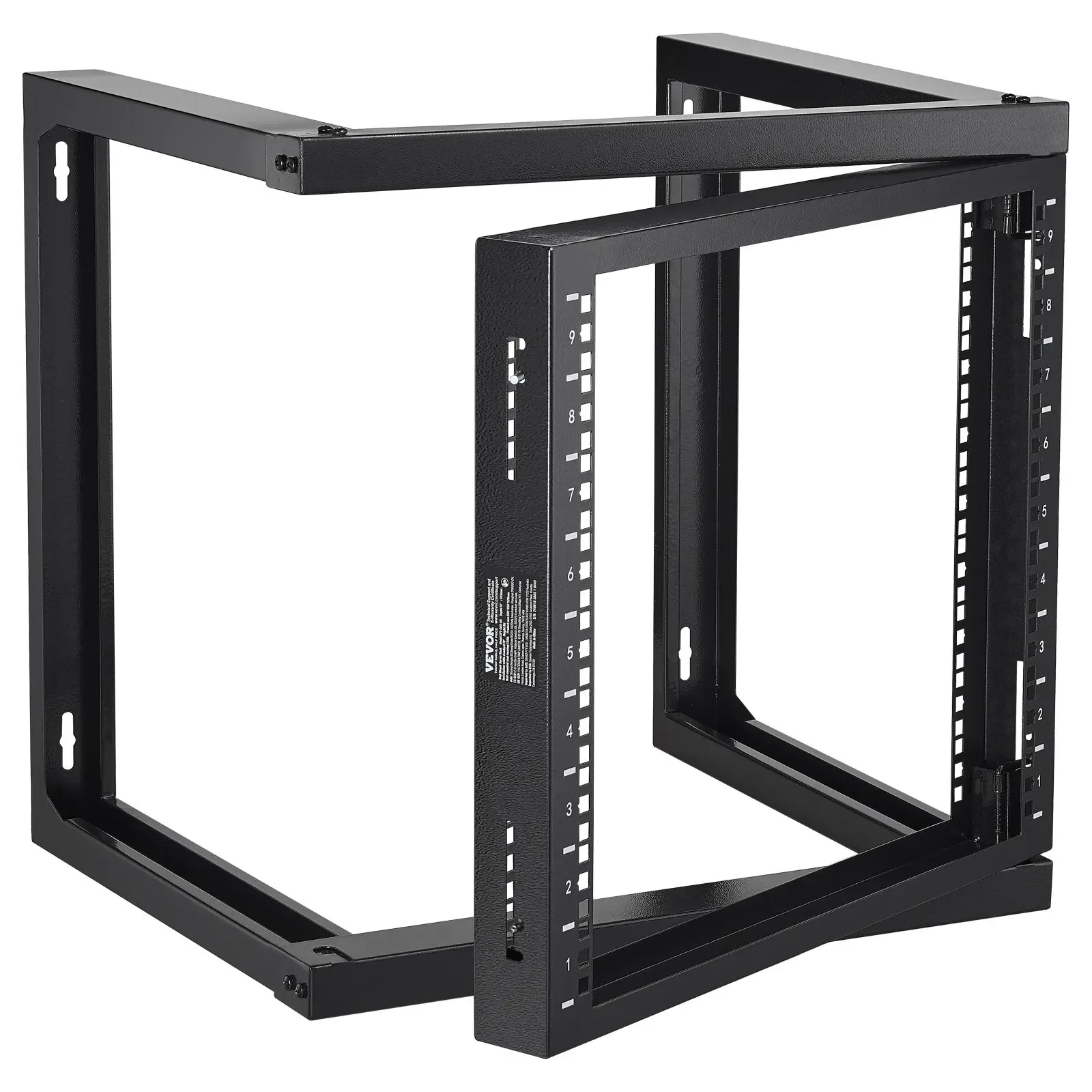 VEVOR 9U Metal Wall Mount Network Rack, 150 lbs/68.04 kg Max Load, Open Frame with Cage Nuts Screws, Carbon Steel 20.9x17.7x20.5" Full 180° Door, for 19"/482.6 mm IT Storage AV Server Equipment, Black