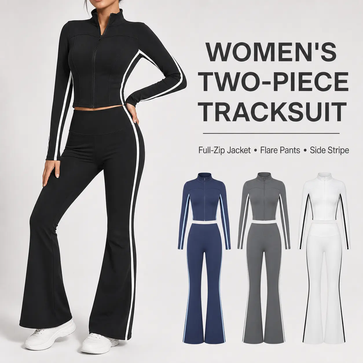 Women's 2-Piece Outdoor Athletic Jacket Set - Lightweight Polyester Clothes, Bell-Bottoms, Multi-Size for Hiking, Running