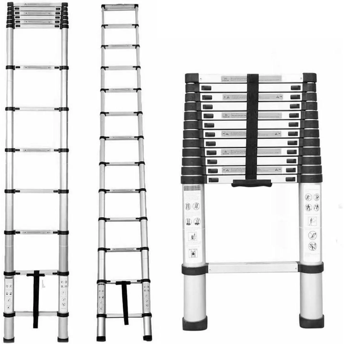 10.5FT / 3.2M  Telescopic Ladder Folding Step Inward Sliding Retraction Extension Multi-Use Non-Slip Collapsible Ladder