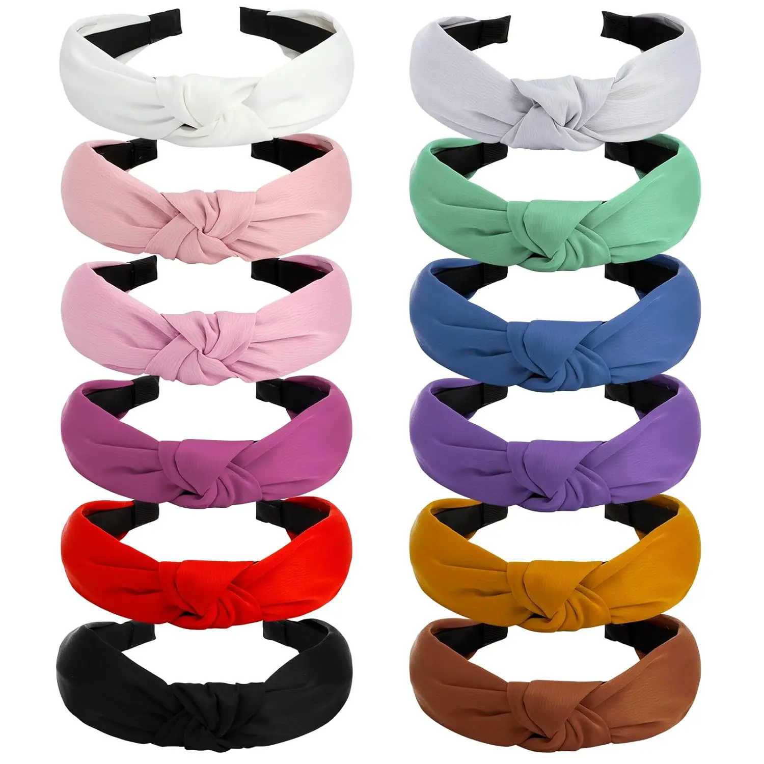 12 Pack Satin Headbands for Women Non Slip Wide Knotted Black White Headband Cute Boho Head Bands Silk Headbands Hair Band Hair Accessories Womens Sisters Girls Gifts Fashion Headband