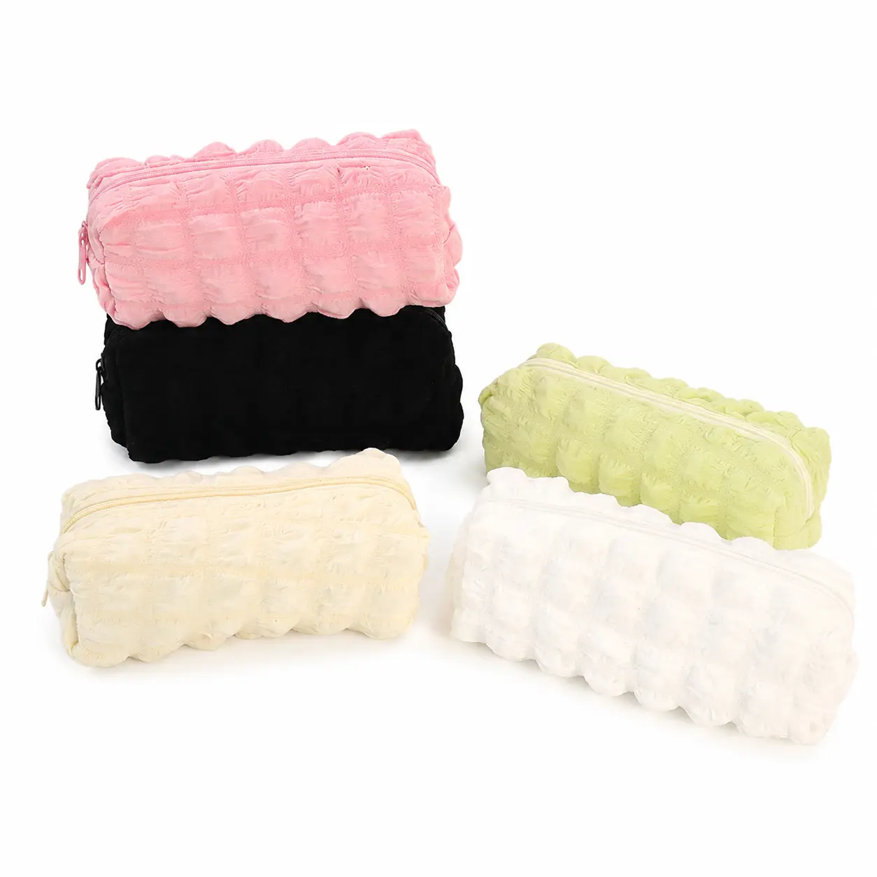 Premium Cream-Colored Pencil Case for Students and Professionals – Large-Capacity, Structured 3D Grid Design with Smooth Zipper Closure, Soft Matte Fabric, Minimalist Aesthetic, Ideal for Pens, Markers, Erasers, and Small Stationery Essentials
