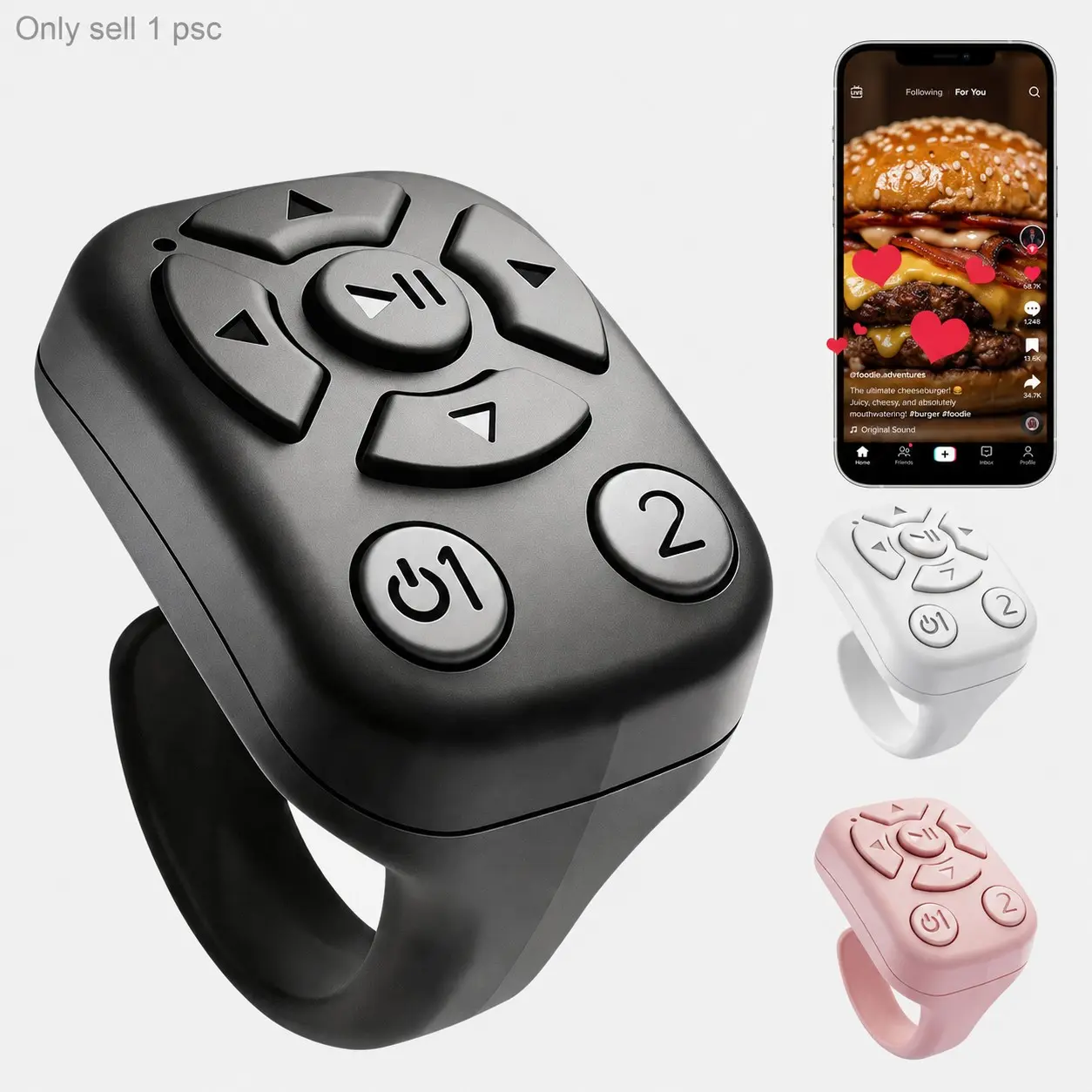 TikTok Scrolling Ring Remote, Wireless Phone Video Scroller Page Turner for iPhone Android, Camera Shutter Remote for Selfies, Short Videos, E-Books and Music Control, Cellphone Selfie Accessory, Hands Free Vlogging, Selfie Trigger