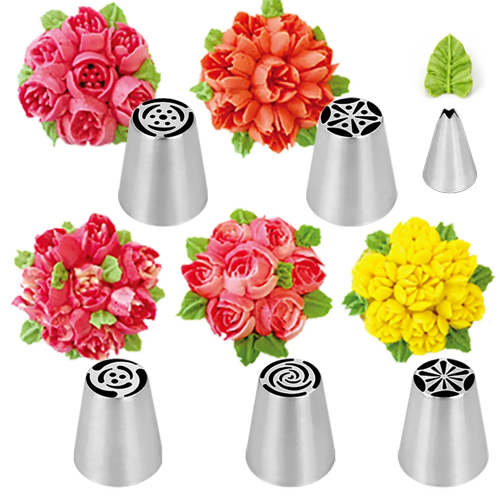 18-Piece Cream Piping Tips Cake Decorating Bag Set, DIY Baking Tools, Leaf Piping Tips, 10 Disposable Bags, 3-Color 3D Piping Tips with Cleaning Brush