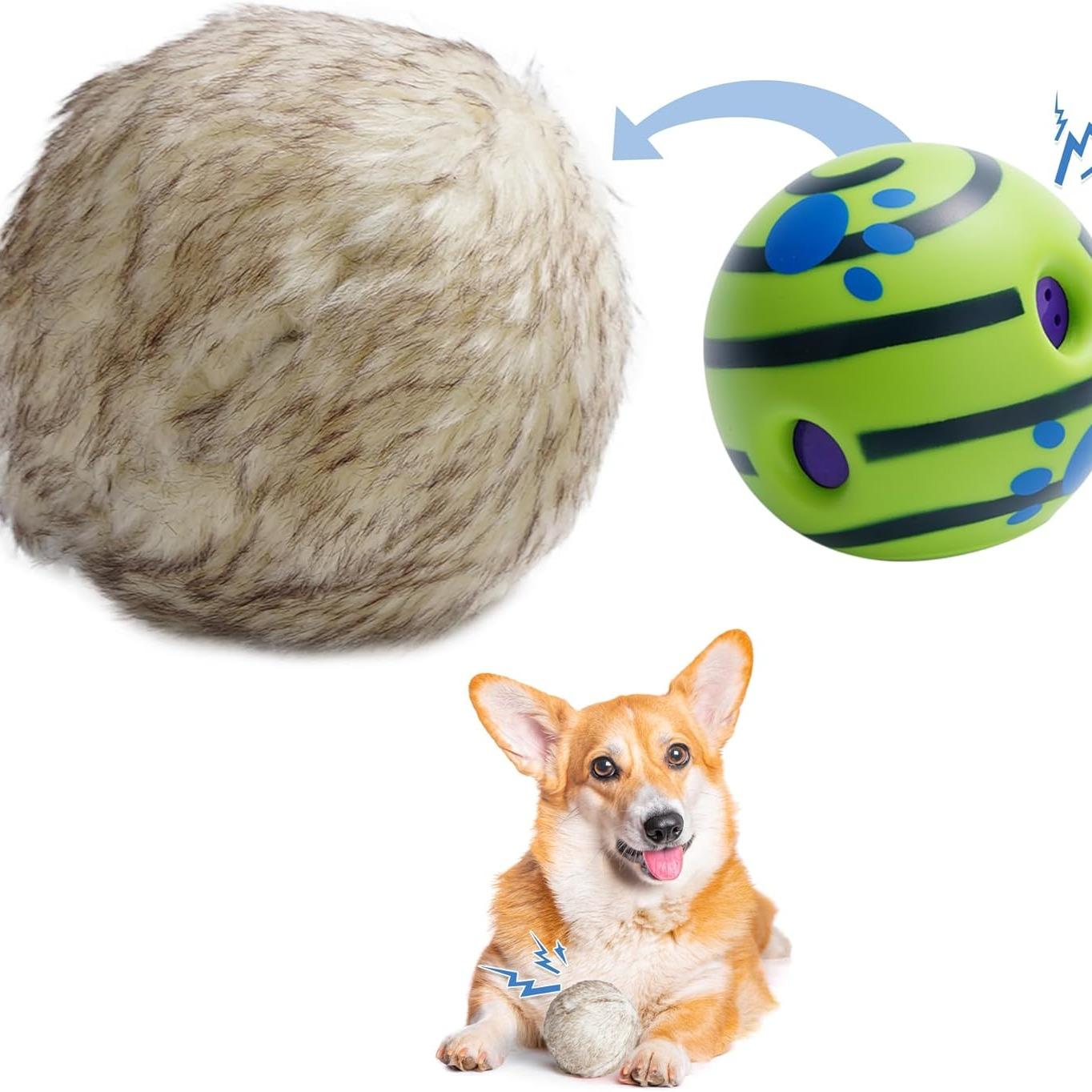 Wobble Giggle Ball Dog Toy with Fuzzy Fur, Funny Giggle Sounds When Rolled & Shaken, Battery-free for Endless Chasing Fun, Interactive Dog Toy to Keep Them Busy, Pet Toy for All Breeds Sizes