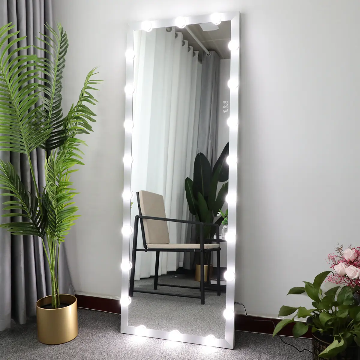 ARCH Hollywood Full Length Mirror with Lights 63"x24" Full Body Vanity Mirror with 3 Color Modes Lighted Standing Floor Mirror for Dressing Room Bedroom Wall Mounted Touch Control Silver Aluminum Frame, Silver Color Options, Aluminium Material