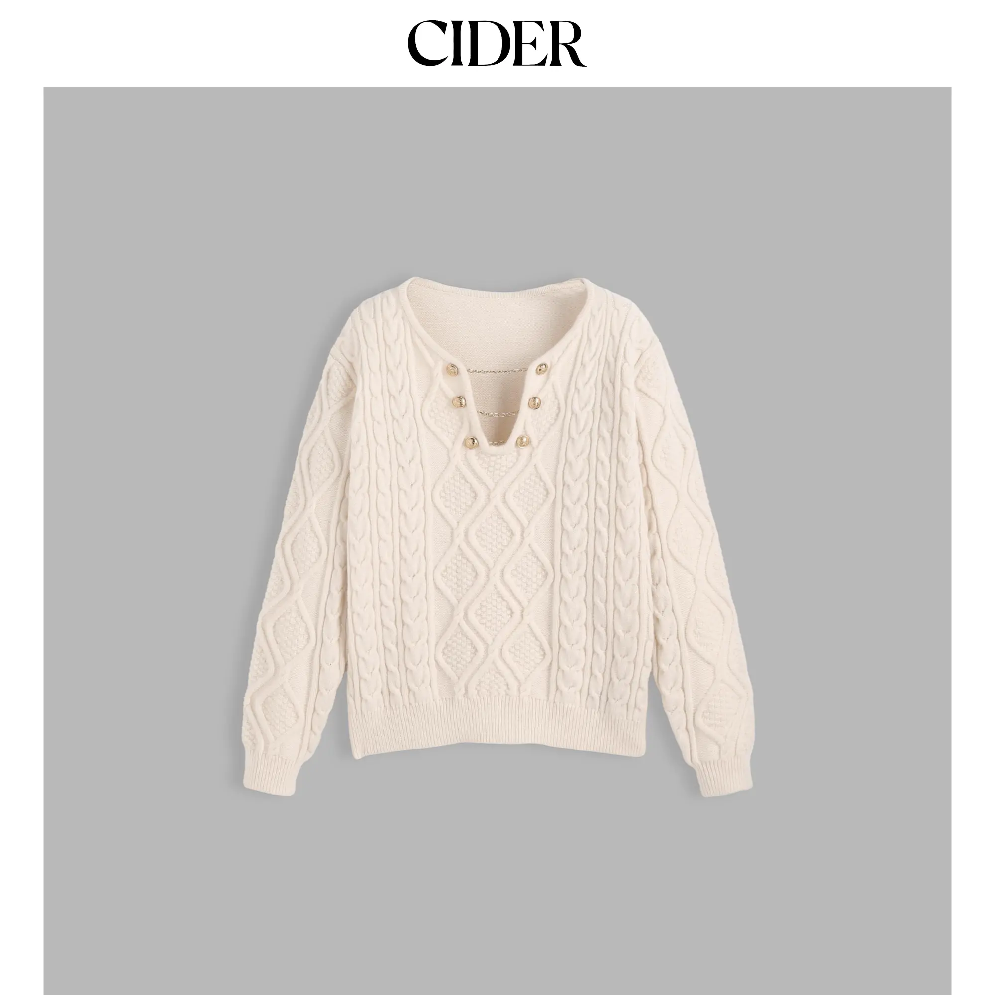 Cider [size 2-10] Cable Knit Round Neck Chain Button Long Sleeve Top SummerWins SummerFinds