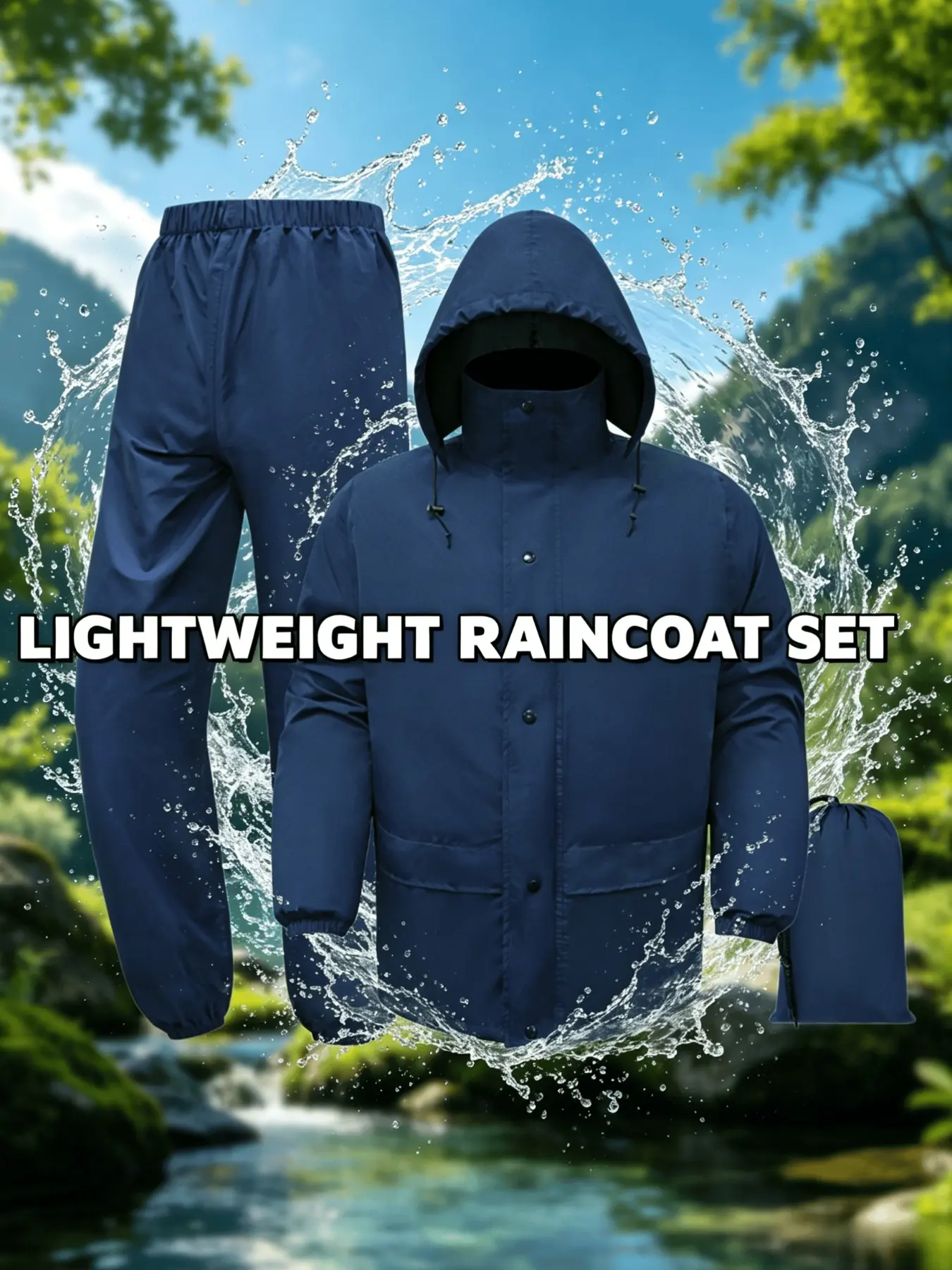 Waterproof raincoat and pants set, Rainproof, Rainy Day, suitable for mountaineering, hiking, hunting, lightweight waterproof outdoor raincoat, foldable with storage bag, ultra light and breathable hiking rain gear set