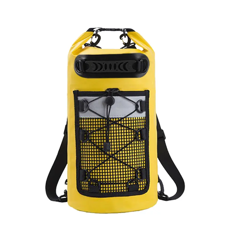 Unisex 30L Thick PVC Floating Waterproof Dry Backpack (b49002) - Matte Black, Roll-Top Closure, Smooth Sealed Seam, Reflective Strip, Multi-Carry Ways, Top Handle, Bungee Cord Pocket, Extra Mesh Pocket - Boating Camping Fishing Hiking Water Sports Gear