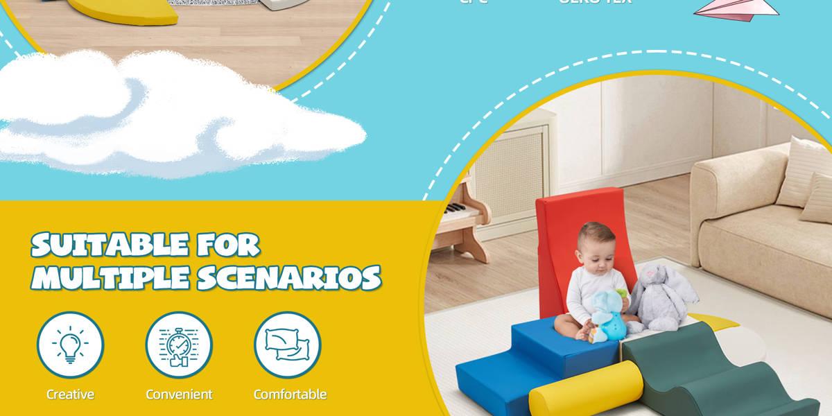 Toddler Climbing Blocks 1-3, Indoor Baby Soft Foam Climb & Crawl Set, Lightweight Play Gym Blocks, 5 or 7 PCS, Classic Colors, Holiday Gift