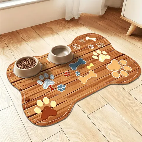 Quick Drying Absorbent Pet Feeding Mat for Dogs and Cats, Non-Slip Rubber Bottom, Dark Polyester Surface for Indoor Use