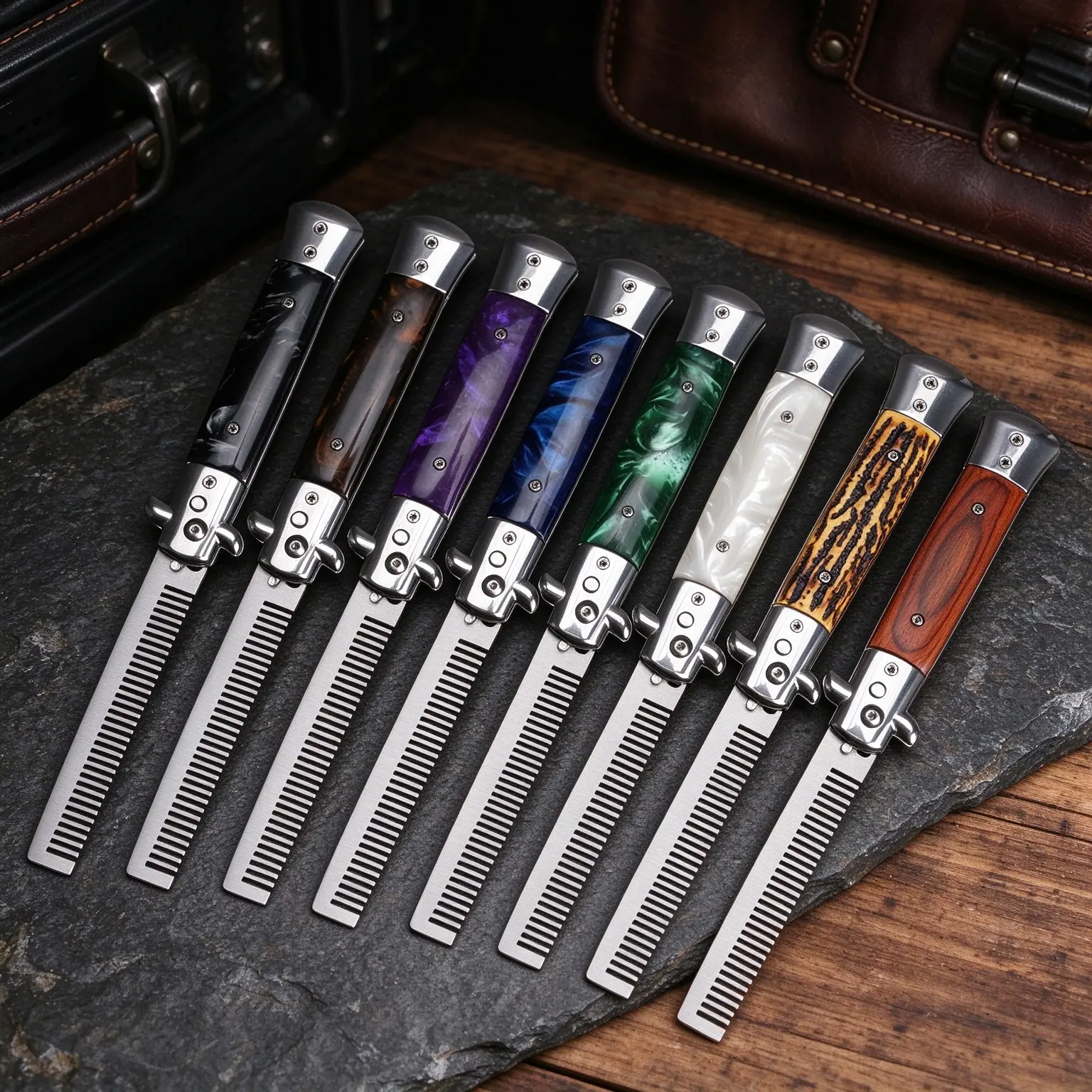 Men's Pocket-Size Spring Folding Comb, Stainless Steel Teeth with Resin Handle, Portable Hair Grooming Tool for Pompadour & Slick Back Styling