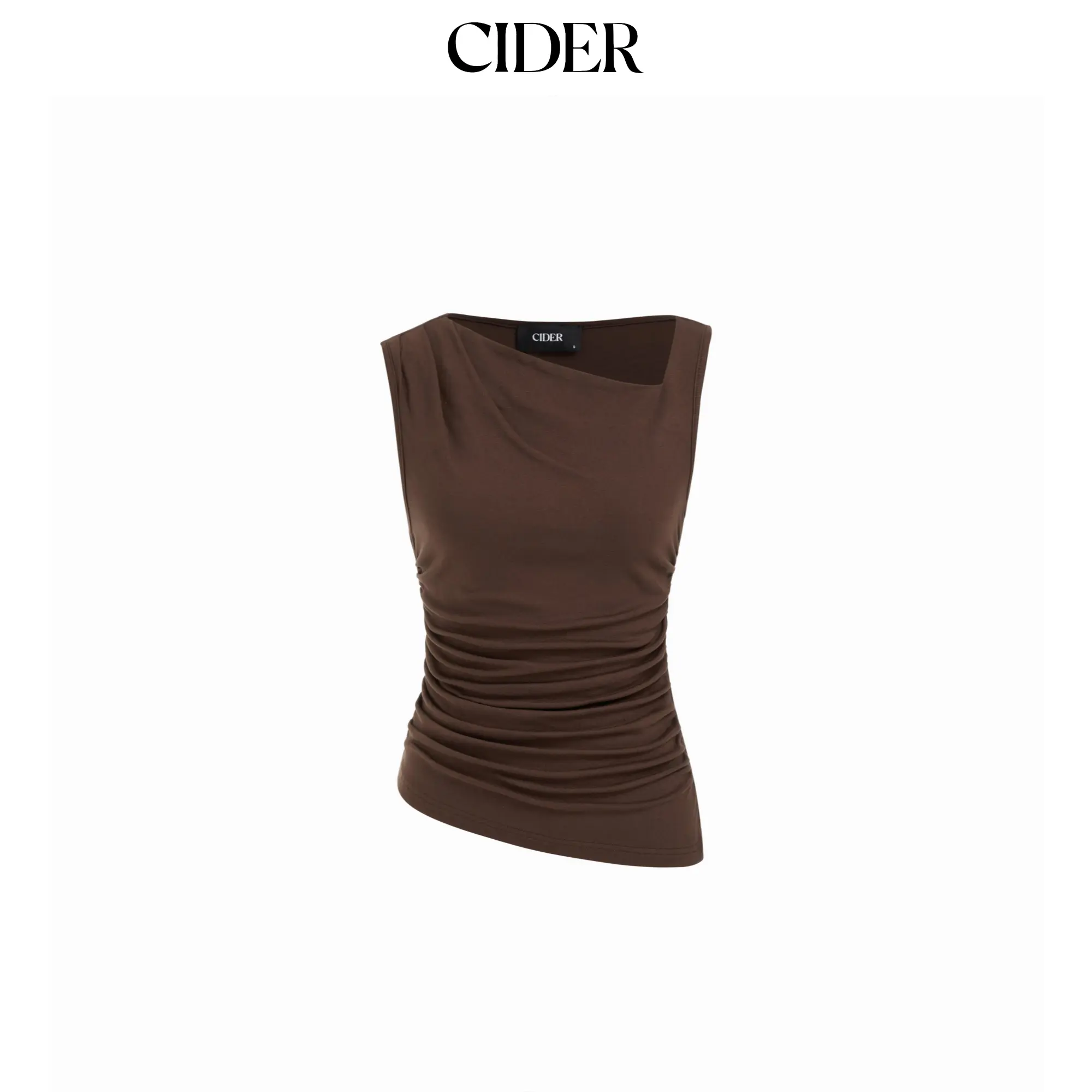 Cider High Stretch Asymmetrical Neck Ruched Tank Top SummerFinds