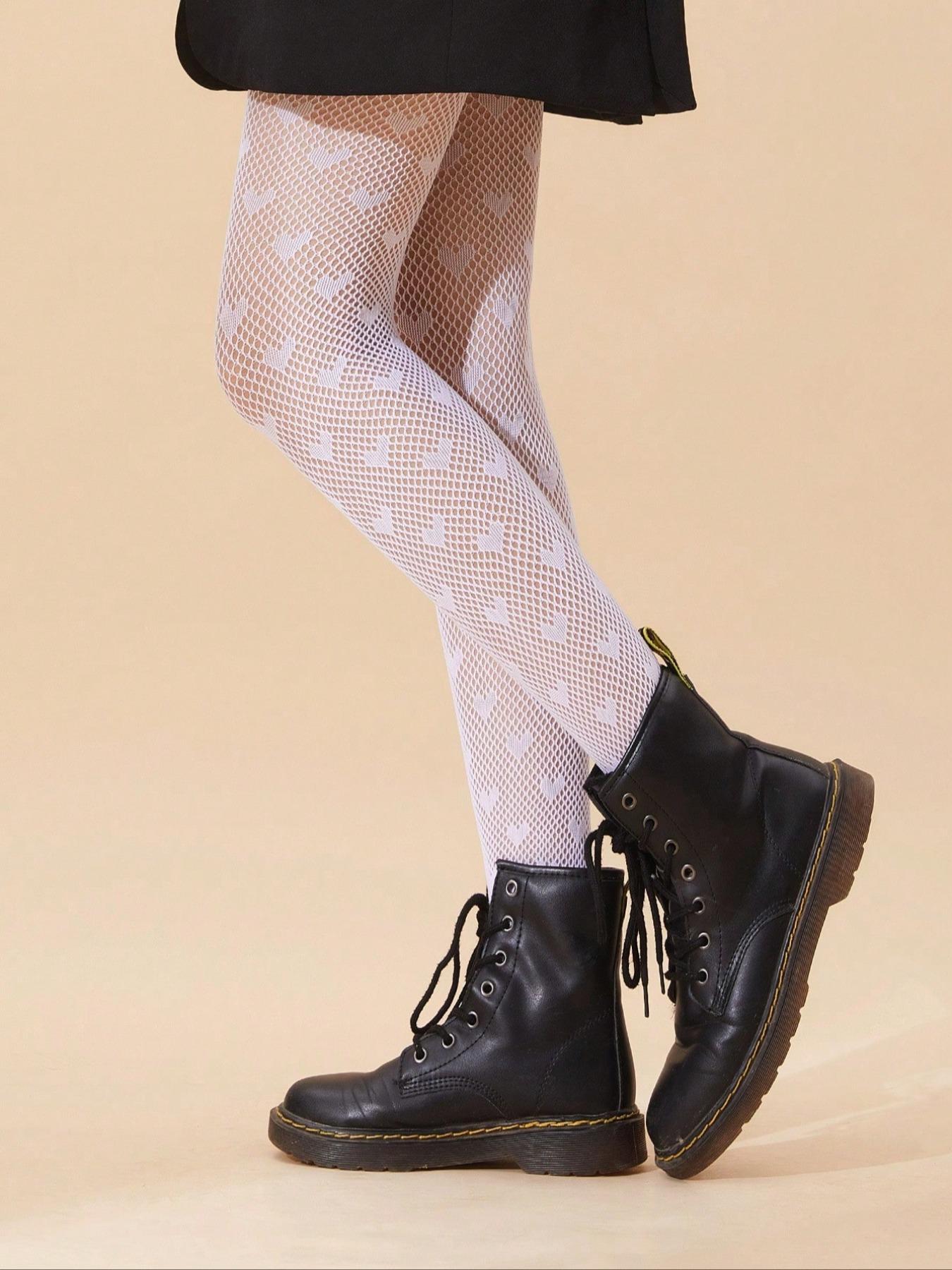 Women's Sexy Heart Pattern Fishnet Stockings, High Waist Slim-Fitting Casual Stockings, Fashionable and Stylish Legwear