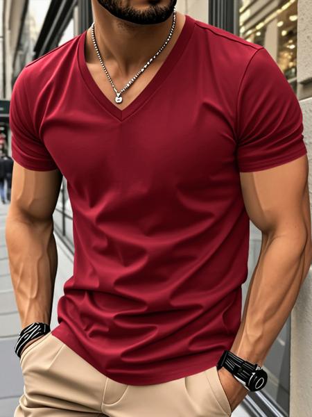 Men's Solid V-Neck Short Sleeve T-Shirt, Soft Breathable Heart-Neck Top, Classic Basic Versatile Tee – Suitable for Daily Wear, Layering & Outdoor Sports, Casual Fashion Must-Have for Men Men's Solid V-Neck Short Sleeve T-Shirt, Soft Breathable Heart-Neck Top, Classic Basic Versatile Tee – Suitable for Daily Wear, Layering & Outdoor Sports, Casual Fashion Must-Have for Men