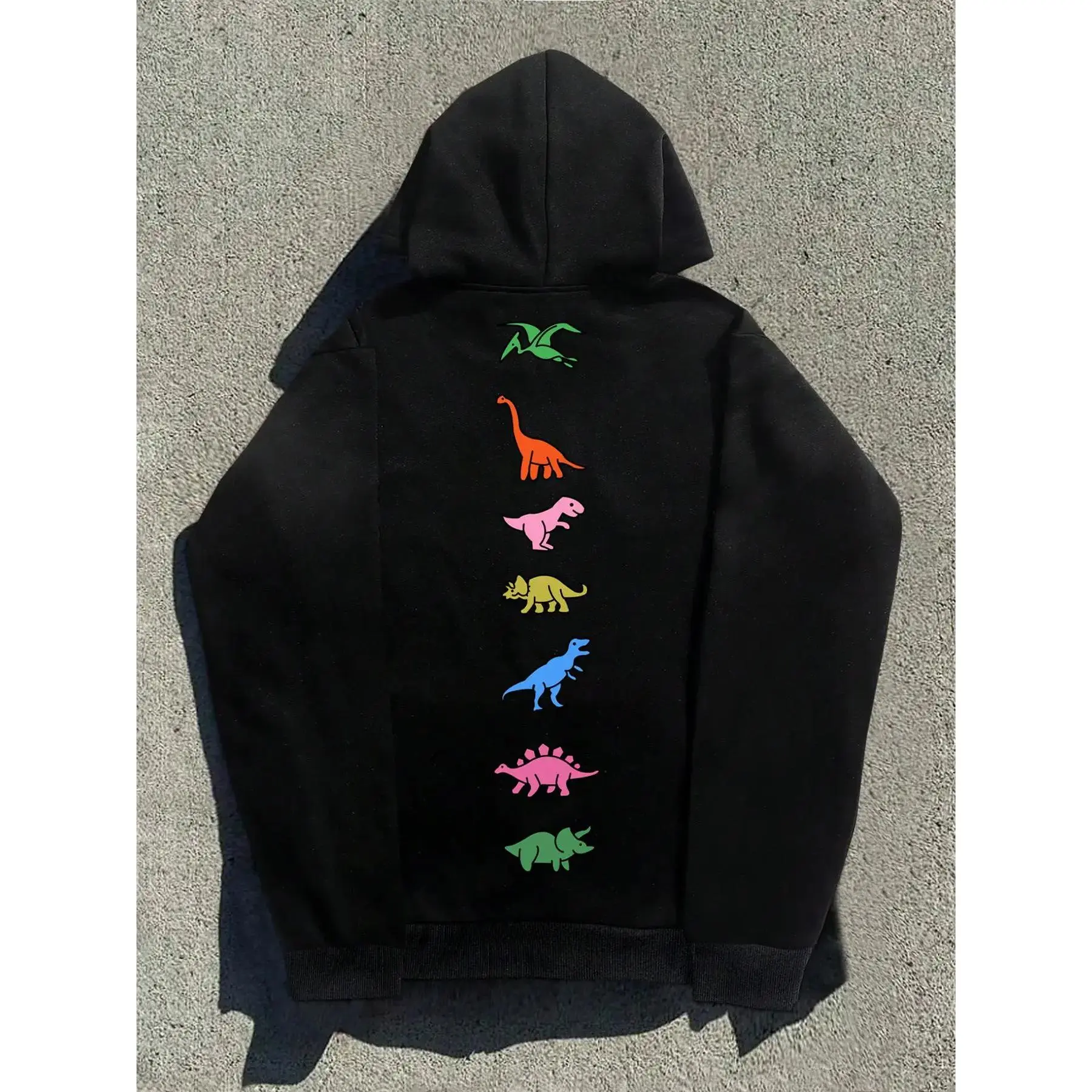 Unisex Cartoon Dinosaur Print Oversize Sports Hoodie - Funny Cozy Long-Sleeve Loose-Fit Extended-Length Fall & Winter Casual Outerwear, Machine-Washable Cold-Wash Pullover Sweatshirt