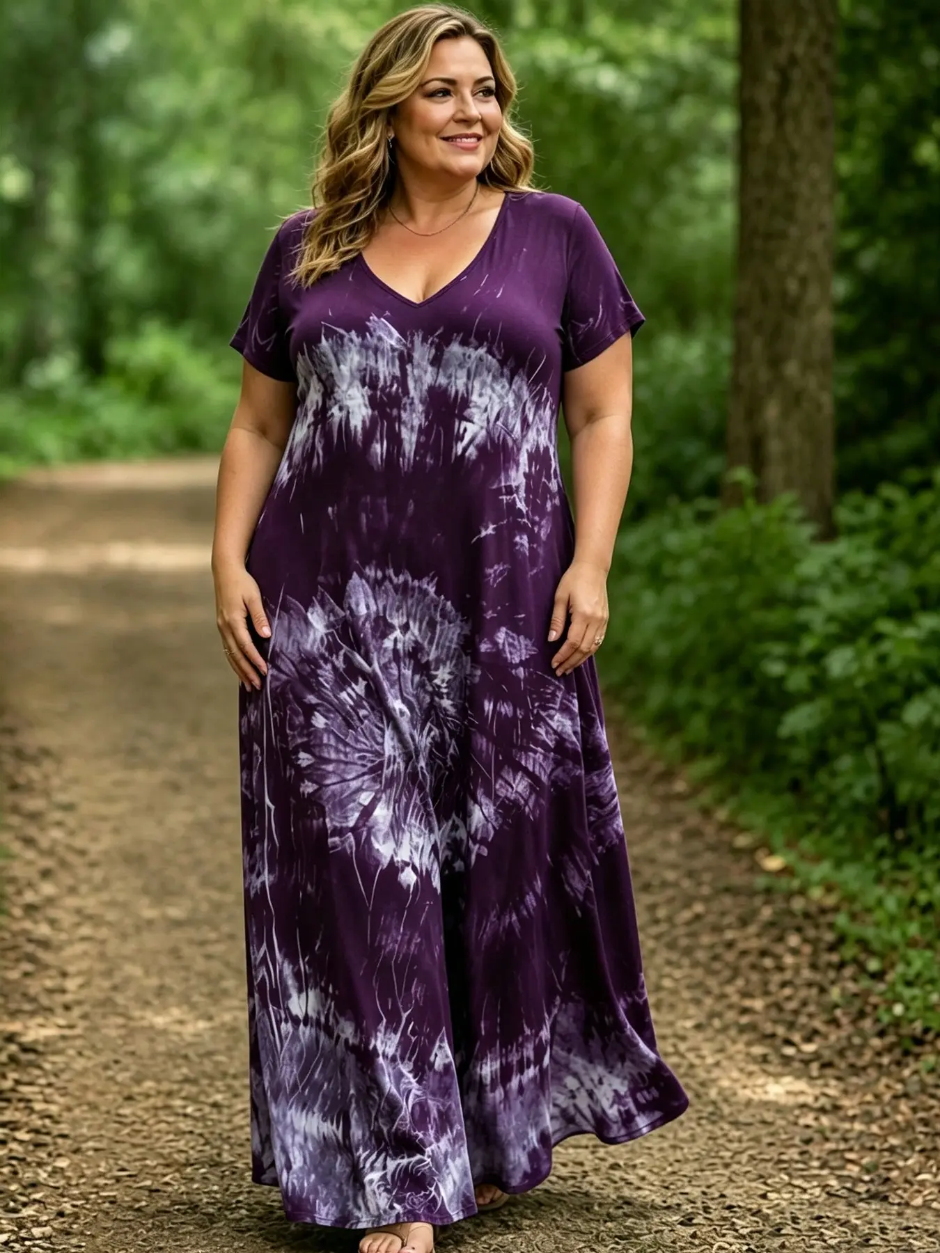 Plus Size Women's Tie-Dye V-Neck Maxi Dress, Casual Loose Fit Long Dress, Y2K Summer Wear, Bohemian Style, Casual Boho Chic, Comfortable & Stylish