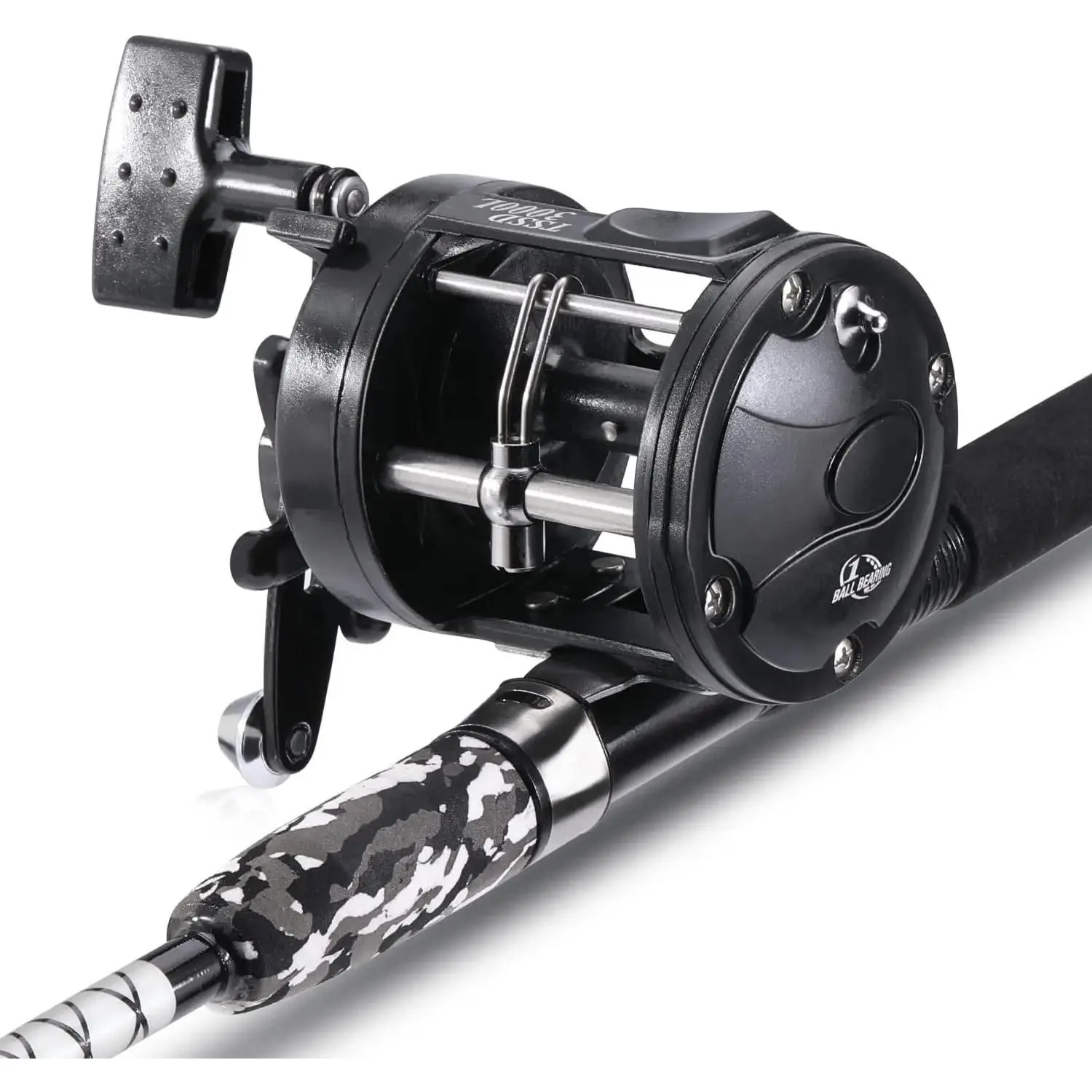 HahZen SPORT Conventional Reel and Fiberglass Fishing Rod Combo Set, 6/7 ft Medium-Heavy for Catfish Angling