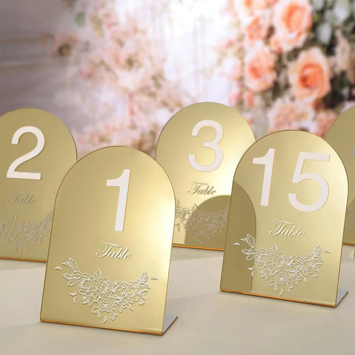 10pcs Acrylic Mirror Wedding Table Numbers, 5x7 Inch Signs with Stand, Printed Seat Display, Perfect for Centerpieces and Events