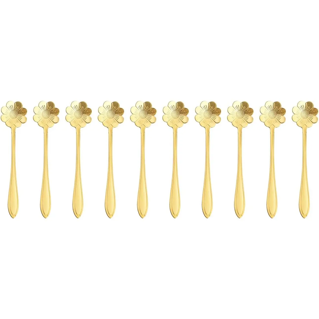 10 Pieces Stainless Steel Flower Spoons Creative Gold Dessert Coffee Stirrers Tea Sugar Ice Cream Spoons (Cosmos flower)