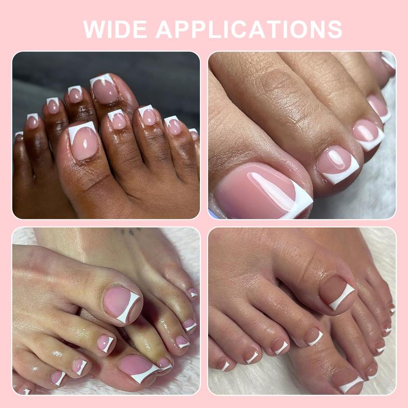 Toe Nail Tips Press on, French Fake Short Toe Tips, 150Pcs Square Round Acrylic Toenail Press Ons, 15 Sizes French Baby Pink Wearable Full Cover Fake Toenails
