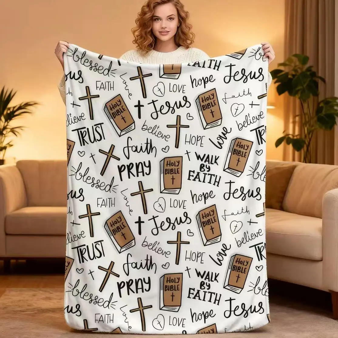 Super Soft Christian Bible Jesus Throw Blanket Premium Fleece Lightweight Cozy Warm Blankets for Bedroom & Living Room Decoration 80x60 Inches