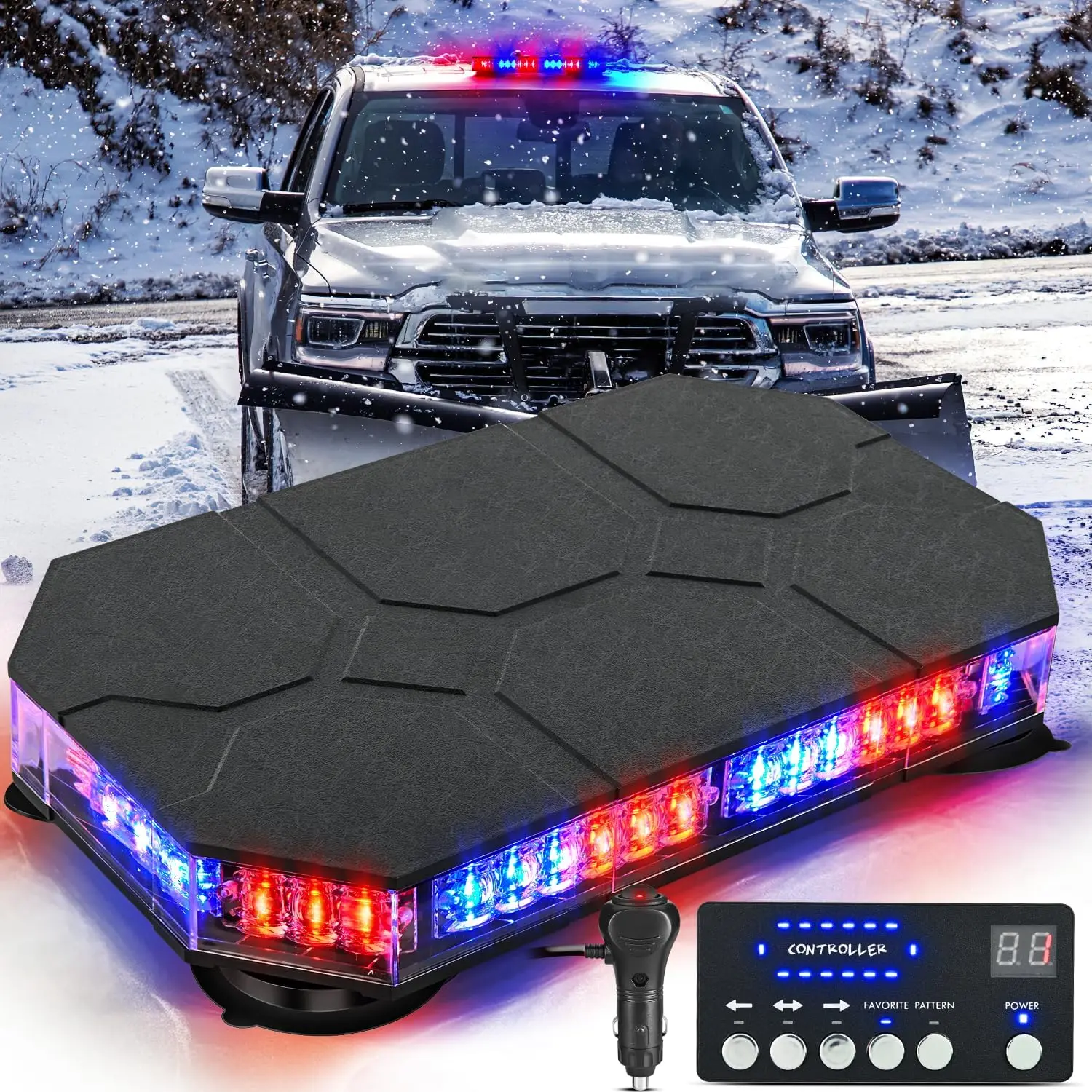 Nilight 42-LED Roof Top Light Bar - Strobe Lights for Trucks, 12V-24V Tractor Accessories, Magnetic Mount, ABS Housing, Control Panel, 10A Fuse, Rainy/Foggy Condition LED Display