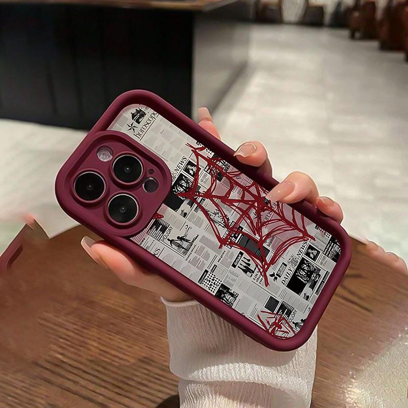 Phone case: C703 Wine Red High Bamboo Spiderweb Design Phone Case, Compatible with iPhone 17 E Air Pro ProMax iPhone16 15 14 Plus 13 12 Mini 11 X XS XR