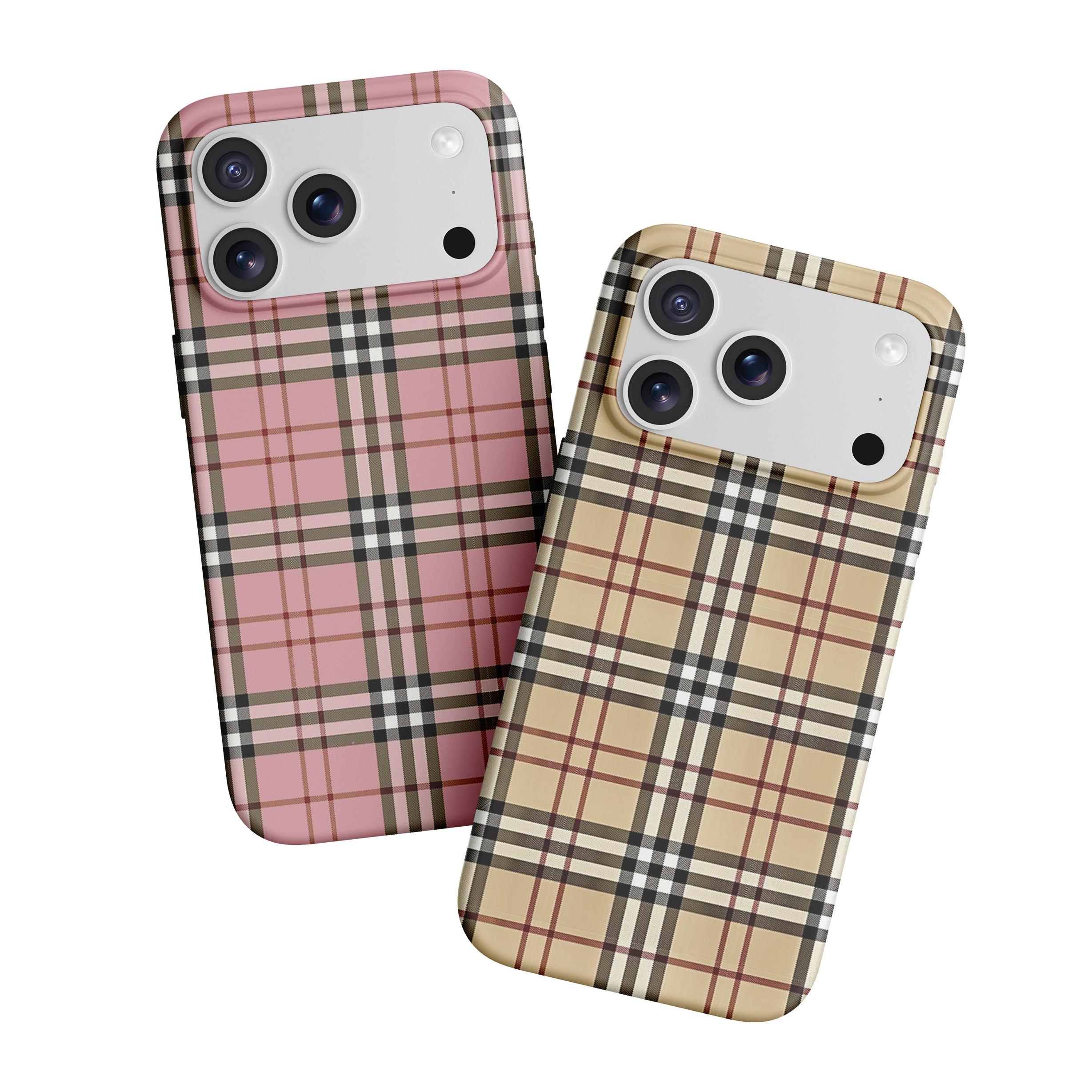Magsafe Fashion Tartan Checkered 2-in-1 Phone Case for iPhone 17/16/15/14/13 Pro Max Pink Black Plaid Protective Case