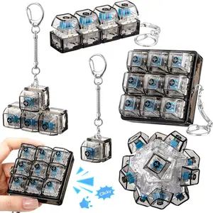 Halloscume 5 Pcs Keyboard Adult Fidget Clicker in 5 Styles Keyboard Fidget Keychain Cube Mechanical Key Button Clicker Stress Relief Gift for Office Home Pass Time(Black Transparent)