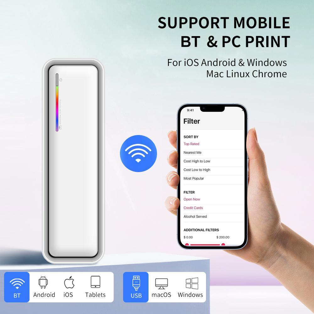 Portable A4 Thermal Printer, Battery-Powered Wireless Printer (Battery Not Included) Supporting Mobile BT and PC Printing, Smart Printer for Home, School and Office, Valentine's Day Gift