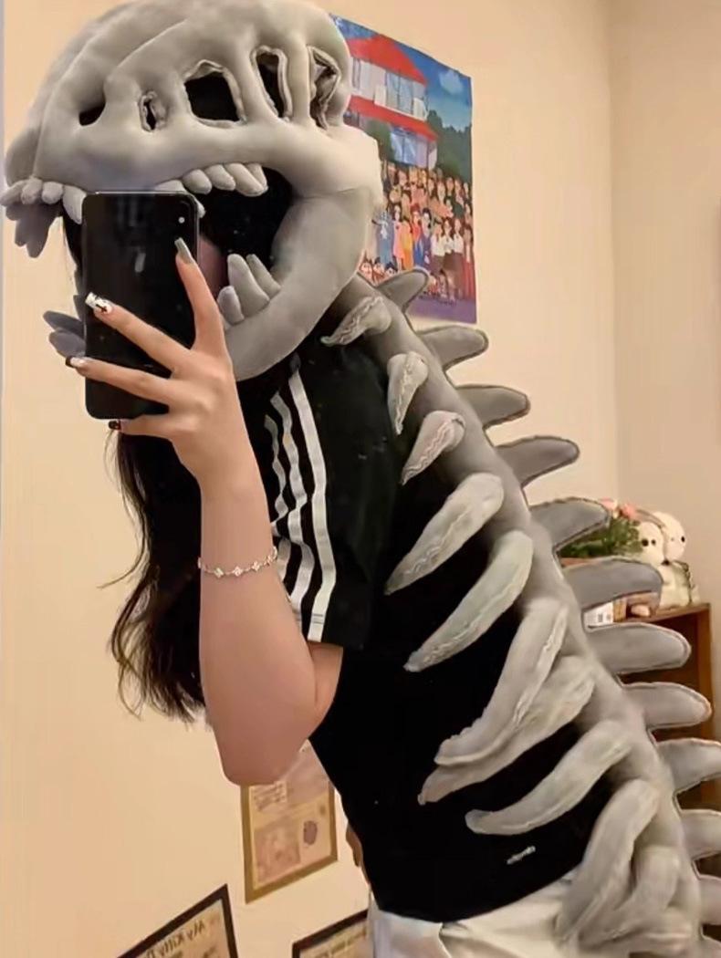 Chinese Dinosaur Skeleton Headgear Plush Toy Hat Prop Cosplay Children Adult Doll Birthday Gift