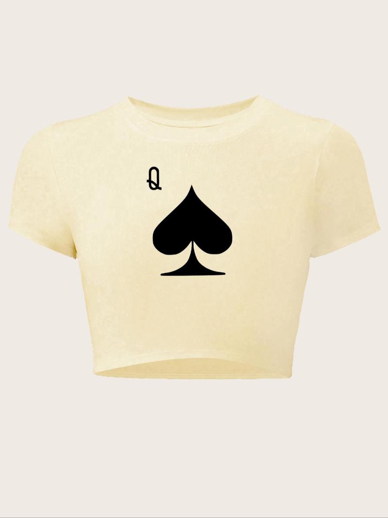 Women's Round Neck Crop Tee, Fashion Casual Short Sleeve Graphic T-shirt for Daily Holiday Vacation Outdoor Wear, Ladies Clothes for Summer, Clothing