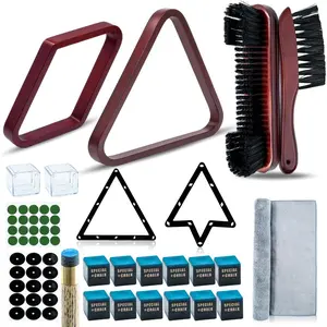 56Pcs Pool Ball Rack with Pool Table Brush Kit, Billiards Triangle for 2-1/4" Ball, 8/9 Ball Triangle Diamond Magic Rack with Pool Chalk Pool Table Accessories