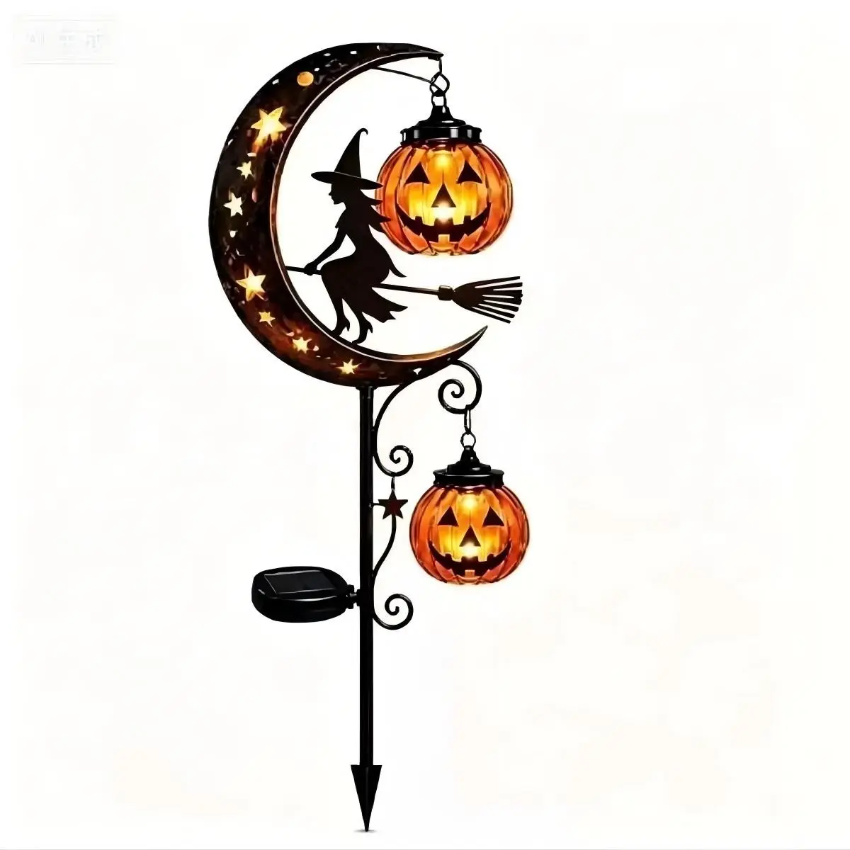 Solar Witch Garden Stake Light, Metal Witch Courtyard Decoration with Pumpkin LED Lantern, Outdoor Halloween Lamp, Tx-200 Model